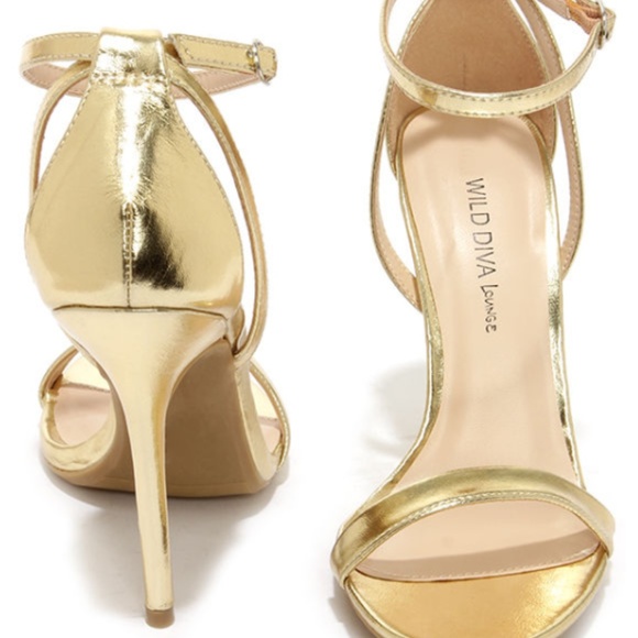 Wild Diva Gold Ankle Strap Heels - Picture 2 of 7